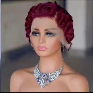 Brown,Red,Black pixie human hair Wig with Lace Front